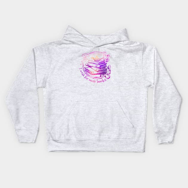 "I wish for more books" - pink and purple genie lamp on a stack of books Kids Hoodie by Ofeefee